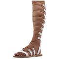 38 Weiß Emmanuela Knieshohe Ledersandalen im antiken griechischen Stil, handgefertigte flache Gladiator sandalen mit offenen Zehen, hochwertige Sommerschuhe zum Binden für Frauen