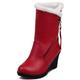 Lroey Reoly Women Wedge Heel Mid Calf Boots, Casual Winter Boots Zip High Heel Long Boots Round Toe with Platform Fur Lined 289 Red Size 4 UK/37