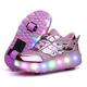 Super kids Kids LED Light up Shoes w/ Wheels Boys Girls Roller Skates Double Wheel Inline Skates USB Charging Flashing Luminous Trainers Outdoor Gymnastics Skateboarding Shoes, Pink 586, 13 UK Child