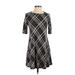R&K Casual Dress - Mini Crew Neck 3/4 sleeves: Gray Print Dresses - Women's Size 2 Petite