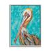 Stupell Industries Bold Pelican Bird Varied Collage Pattern Stripes by Lisa Morales - Floater Frame Painting on Canvas in Blue/Green/Orange | Wayfair