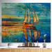 Breakwater Bay Sail Ship at Sunset in Blue Sky - Unframed Print on Wood Metal in Blue/Brown/Yellow | 16 H x 32 W x 1 D in | Wayfair