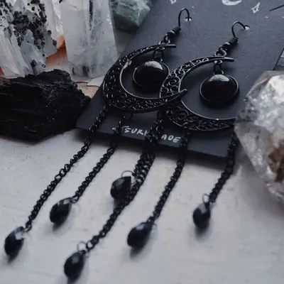 Boho Goth Celestial Black Moon Dangle Boucles d'oreilles pour femmes et filles cadeau de Noël