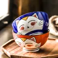 Lot de 2 bols à riz en céramique motif chat de dessin animé saladier design chaton mignon cadeau