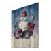 The Holiday Aisle® Christmas Snowman Playing Drumset - Unframed Painting on Wood in Blue/Brown/Red | 20 H x 12 W x 1 D in | Wayfair