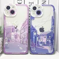 Coque de téléphone Anime Aesthetic House coque souple transparente rose japonais iPhone 15 14 13