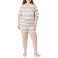 Amazon Essentials Damen Leichter Schlafanzug aus Flanell-Gewebe mit Shorts, Beige Plaid Mischen, XS