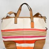 Coach Bags | Coach Euc Hadley Striped Duffle Shoulder Bag | Color: Orange/White | Size: Os