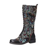 iOPQO Women s Keen-High Boots Boots For Womens Embroidered Vintage Boots Motorcycle Boots Ethnic Style Women s Boots Long Boots Shoes 881 Women s High Boots Embroidered Black 41