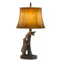 3 Way Resin Body Table Lamp with Bear and Tree Design Brown and Gold- Saltoro Sherpi