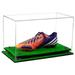 Clear Acrylic Large Shoe Display Case for Basketball Shoe Soccer Cleat Football Cleat with Purple Risers and Turf Base (V11)