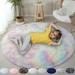 Round Rug Ultra-Soft Plush Modern Circle Area Rug for Bedroom Fluffy Shag Circular Rug for Living Room Non-Slip Rug Rainbow