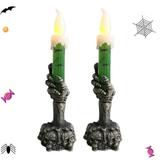 2pcs Skeleton Hand Candle Light Halloween Candelabra Candles Halloween Skull Candle Holder Light for Party Bar Haunted House Decoration
