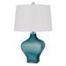 26 Inch Modern Accent Table Lamp Unique Tapered Glass Base Aqua Blue- Saltoro Sherpi