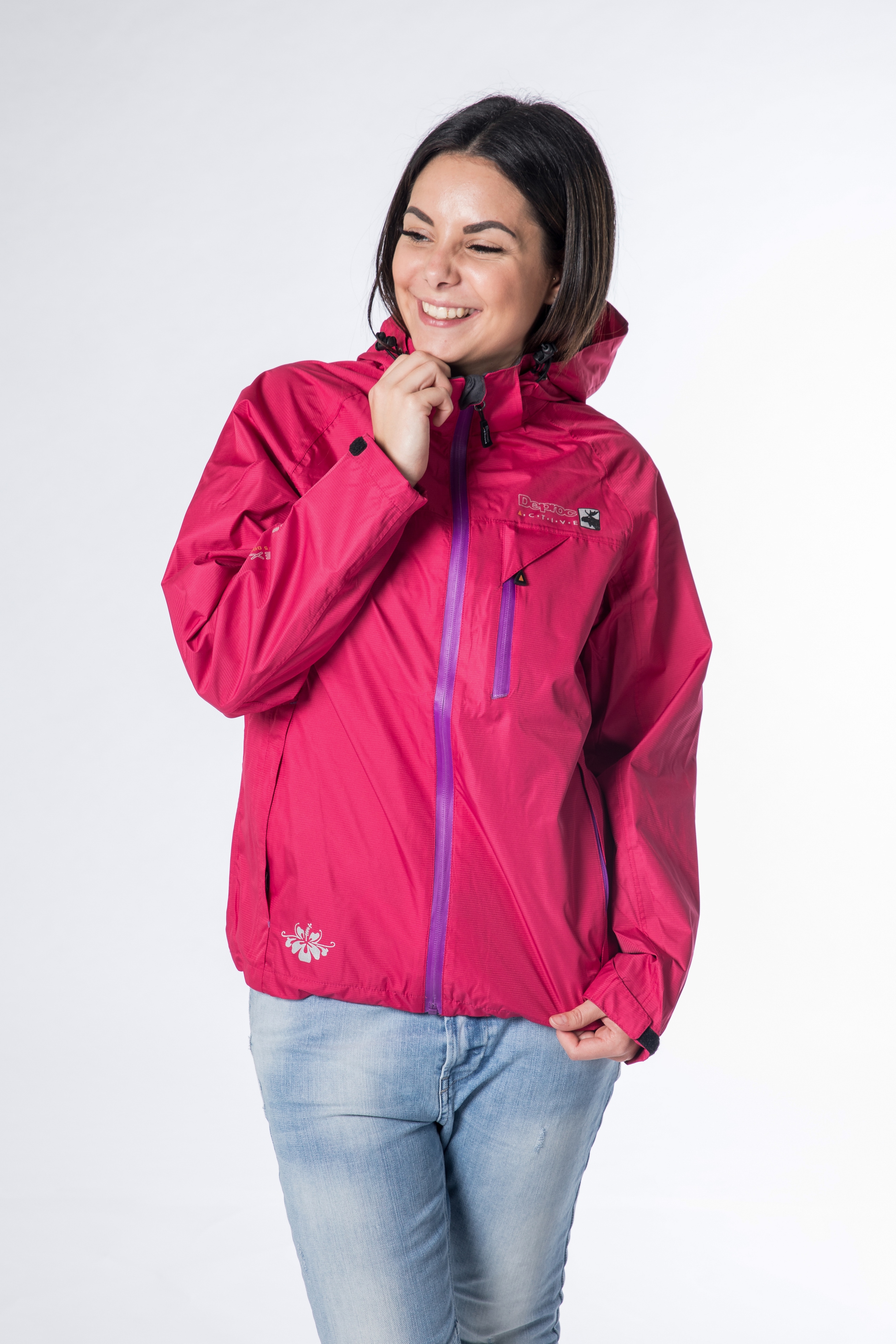 Regenjacke DEPROC ACTIVE "DURELL WOMEN", Damen, Gr. L (44/46), rosa (pink), 100% Polyester, figurbetont, mit verstellbarem Klettverschluss, Jacken Regenjacke, auch in Großen Größen erhältlich