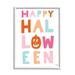 Stupell Industries Pastel Happy Halloween Text Whimsical Pumpkin Motif Graphic Art White Framed Art Print Wall Art Design by Jess Baskin