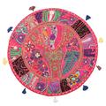 Stylo Culture Ethnic Floor Pillow Cushion Cover Vintage Patchwork Round Boho Seating Pink 22 Big Throw Pillows For Floor Decorative Decor Tuffet Seat Pouf Cover Footstool Cotton Embroidered 1 Pc