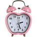 Rainbow Twin Bell Alarm Clock Non Ticking Loud Alarm Clock with Backlight 3 Inches Love & Apple Shaped Desk Table Clock for Home & Office (Pink Apple Shaped)