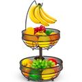 Bextsrack Fruit Basket Fruit Bread Bowl 2 Tier Fruit Basket for Kitchen Fruit Bowl for Kitchen Counter Detachable Fruit Holder with Banana Hanger (Bronze)