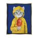 Stupell Industries Fisherman Feline Yellow Coat Cat Luster Gray Framed Floating Canvas Wall Art 24x30 by Coco de Paris