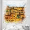 Retro Tapestry Faded Historic Photo Italian Town with Old Traditional Buildings Retro Fabric Wall Hanging Decor for Bedroom Living Room Dorm 5 Sizes Orange White by Ambesonne