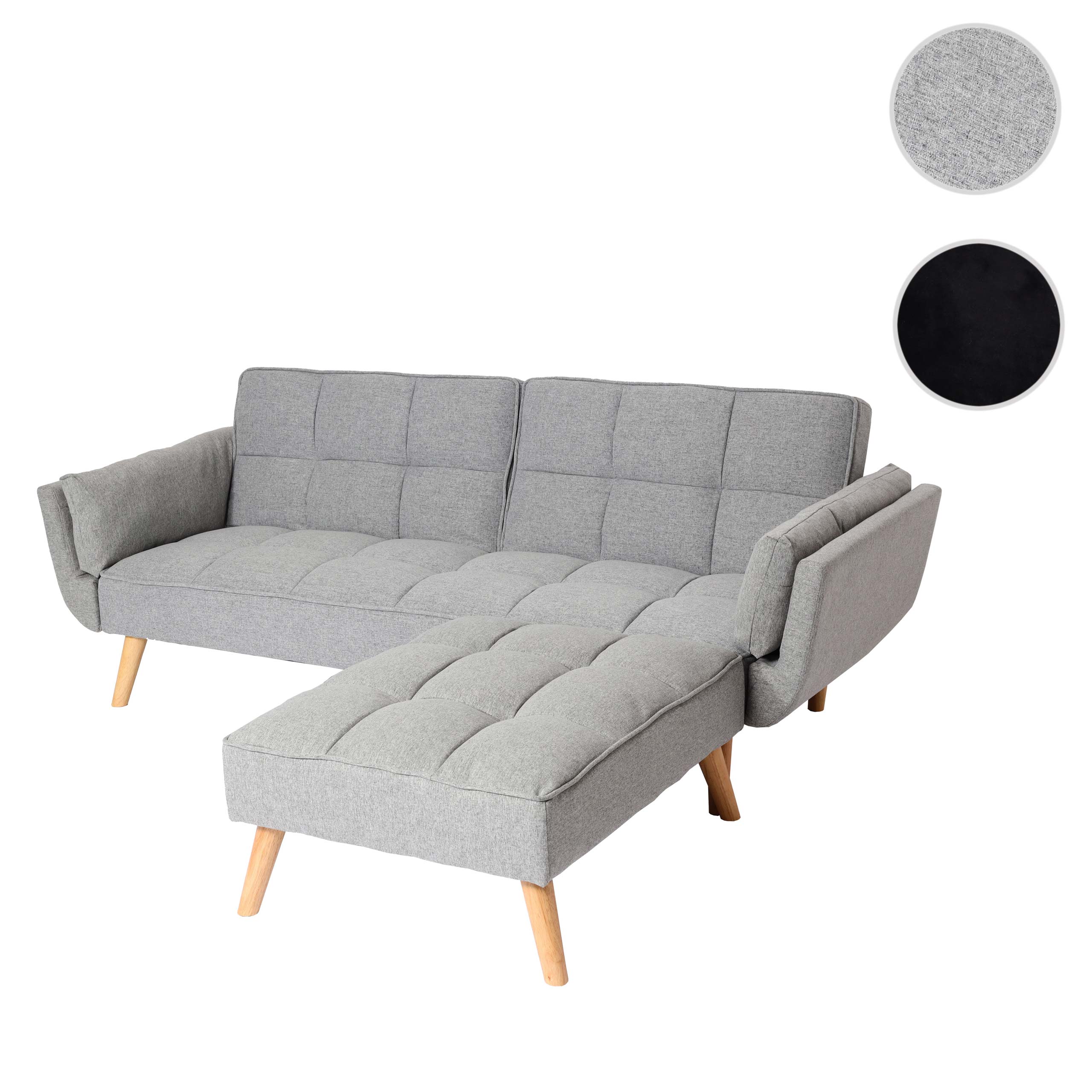 Schlafsofa HWC-K18 mit Ottomane, Couch Sofa Gästebett, Schlaffunktion 218x175cm ~ Stoff/Textil hellgrau Image