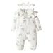 KIMI BEAR Newborn Baby Girls Romper Outfits 0 Months Newborn Girls Fall Winter Clothes 3 Months Girls Cute Floral Ruffle Collar Long Sleeve Romper Headband 2PCs Set White