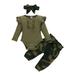 Toddler Baby Girl Clothes Baby Girl Outfits Long Sleeve Romper Top Camouflage Pants Headband 3PCS Set Army Green 12-18 Months