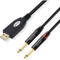 USB to Dual 1/4 Stereo Audio Cable 10Ft - Converter for Amplifiers and Speakers