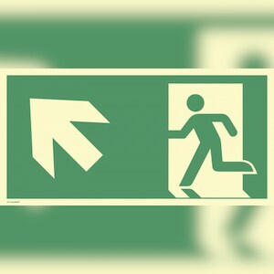 Notausgang links aufwärts, ISO 7010, Alu, nachleucht., 160-mcd, 594x297 mm Image