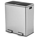 TANGZON 2x30L Recycling Pedal Bin, Double Kitchen Waste Bin with Plastic Inner Buckets, Soft Closure Lids & Handles, 2 Compartment Fingerprint Proof Airtight Stainless Steel Trash Can (Silver)