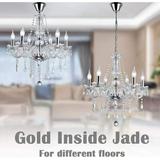 EAYSG 1pc Elegant Crystal Chandelier Modern 6 Lights Ceiling Lamp Pendant Fixture Lighting Silver (6 E12 Bulbs Required)