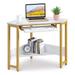 ODK Modern Triangle Corner Computer Desk with Smooth Keyboard Tray, Gold Marble