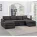 Black/Brown Sectional - Wade Logan® Arieon 118" Wide Reversible Modular Sofa & Chaise w/ Ottoman Polyester | 35 H x 118 W x 59 D in | Wayfair