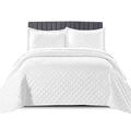 Quilted Bedspread Bed Throw for Bedroom Decor - Luxury Warm Embossed Pattern Lightweight Quilt Bedspread Coverlet Complete Bedding Set with Pillow Shams (Double, White)