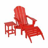 WestinTrends Malibu Outdoor Lounge Chairs 3-Pieces Adirondack Chair Set with Ottoman and Side Table All Weather Poly Lumber Patio Lawn Folding Chair for Outside Pool Garden Backyard Red