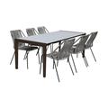Fineline and Clip Indoor Outdoor 7 Piece Dining Set in Dark Eucalyptus Wood with Superstone and Grey Rope