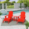 WestinTrends Malibu Outdoor Lounge Chairs Set 5-Pieces Adirondack Chair Set of 2 with Ottoman and Side Table All Weather Poly Lumber Patio Lawn Folding Chair for Outside Red