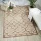 Nourison Aloha Indoor/Outdoor Geometric Area Rug Blue Cream 9 6 x 13 Polypropylene Trellis 10 x 14 Kitchen Patio Dining Room Tan Beige Cream