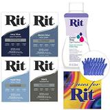 Rit Dye Bundle Navy Blue Denim Blue Royal Blue Black 8-Ounce Color Stay Dye Fixative 3 Pairs of Pixiss Gloves Rit Dye Uses Guide