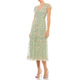 Embroidered Flutter Sleeve Midi Dress - Green - Mac Duggal Dresses
