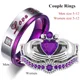 Bague de Couple en acier inoxydable pour homme et femme anneau en forme de cœur cristal violet