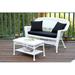 Jeco W00206-LCS017 White Wicker Patio Love Seat And Coffee Table Set With Black Cushion