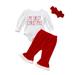 Sunisery 3PCS Newborn Infant Baby Girls Christmas Outfits My 1st Christmas Ribbed Romper Bell Bottom Pant Xmas Outfit