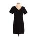 One Clothing Casual Dress - Shift V Neck Short sleeves: Black Print Dresses - Women's Size Small