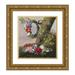 Christine LÃ¸vmand 20x22 Gold Ornate Framed and Double Matted Museum Art Print Titled - A Bouquet of Flowers at the Foot of a Tree. on a Branch Hangs a Flower Wreath (1832)