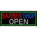 Barber Shop Open With Green Border LED Neon Sign 10 x 24 - inches Black Square Cut Acrylic Backing with Dimmer - Bright and Premium built indoor LED Neon Sign for Defence Force.
