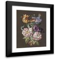 Anonymous 19x24 Black Modern Framed Museum Art Print Titled - Flower Containers with Roses (Pink) Tulip (Tulipa) Poppy Seeds (Papaver) and Other Flowers with Admiral (Approx. 1770)