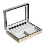 Lacquered Silver Walnut Wood Valet Box with Glass Top Grey