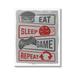 Stupell Industries Eat Sleep Game Repeat Quote Saying Vintage Sign Graphic Art Gallery-Wrapped Canvas Print Wall Art 16x20 by Lux + Me Designs
